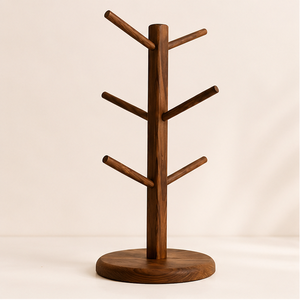 Porte-tasses moderne en bois massif de qualité supérieure avec 6 crochets, support écologique pour tasses à café, pour comptoir de cuisine - Product Image 5