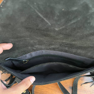 Wholesale Hand Tooled <b>Suede</b> Leather Crossbody Fringe Envelope <b>Bags</b> Western Genuine Leather Floral Carved Bohemian Shoulder Purse - Product Image 6