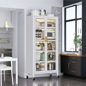 Open-Door Multilevel Kitchen Cabinets Household <b>Microwave</b> <b>Storage</b> with Side Bowls Floor to Ceiling Organizer - Product Image 2