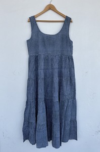 Vestido de algodón con estampado de cuadros azules estilo bohemio para mujer, sin mangas, holgado, con volantes, ideal para verano, para venta al por mayor. - Product Image 6