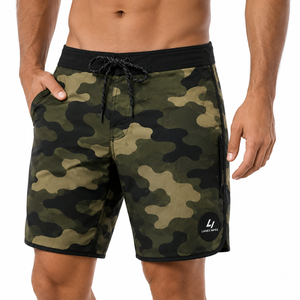 <b>Men</b> Camo Board Shorts Quick Dry Stretch Surf Swim <b>Trunks</b> with Zipper Pocket Custom Logo Beach Shorts Athletic Water Sports Wear - Product Image 3