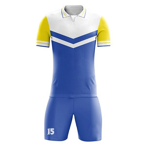 Maillot de football unisexe bleu jaune blanc en polyester respirant pour adulte, service OEM personnalisé, détection par aiguille - Product Image 4