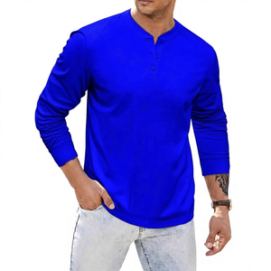 เสื้อยืดลำลองผู้ชายแขนยาวคอวีผ้าถักสีพื้นทรงปกติสีดำ - Product Image 4