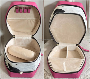 Organizador de Joyas de Diseño Premium, Hecho a Mano con Cuero Genuino de Vaca, Elegante Estuche de Almacenamiento de Joyas a Cuadros Rosa y Blanco para Mujer - Product Image 6
