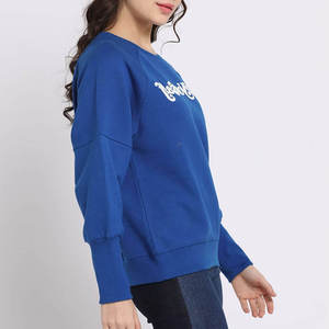 Women Oversized Crew Neck Sweatshirt Full Sleeve Love <b>Yourself</b> Print Blue Knitted Cotton Autumn Casual Top - Product Image 5