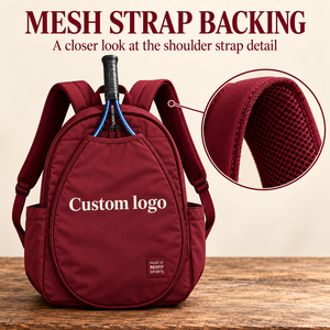 Sac à dos pour raquette de squash bordeaux avec impression de logo personnalisé, porte- Raquette externe, compartiment principal zippé et bretelles rembourrées réglables - Product Image 2