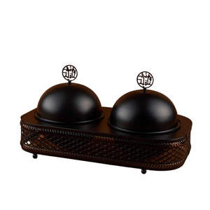 Plateau de service en métal noir avec revêtement en poudre pour aliments et autres articles, avec 3 compartiments blancs. - Product Image 5