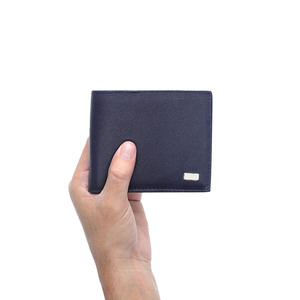 Cartera Corta de Cuero Genuino de Alta Calidad con Bloqueo RFID, Tarjetero Bifold, Logotipo Personalizado Bordado, Azul, para Hombre, Profesional - Product Image 3