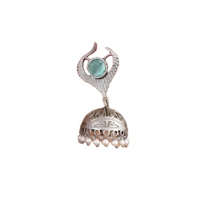 Wholesale Antique <b>Silver</b>-Plated Women's Bohemian <b>Dangle</b> <b>Earrings</b> Zircon Imitation Pearl Bollywood Jhumka Wedding Bulk Supplier - Product Image 4