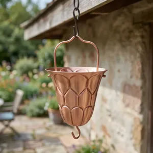 Chaîne de pluie décorative en cuivre gaufré pour gouttière extérieure, système de drainage métallique suspendu pour jardin et maison - Product Image 6