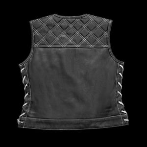 เสื้อกั๊กหนังสีดำสำหรับผู้หญิงสำหรับขี่มอเตอร์ไซค์ - Product Image 3