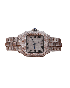 Montre de luxe neuve en moissanite, or blanc, diamant rond et cadran romain, cadeau de mariage unisexe, mouvement à quartz décontracté - Product Image 1