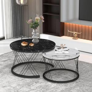 Juego de Mesa de Centro De-Artico Moderno, Duradero y Ecológico, Disponible en Varios Colores, 2 Mesas Apilables con Aspecto de Mármol para Sala de Estar o Dormitorio - Product Image 4