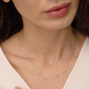 Wholesale 9K White Gold 0.197CT Baguette & Round CUT LAB GROWN Diamond Dangle Station <b>Necklace</b> for Women <b>Fine</b> Jewelry OEM - Product Image 6