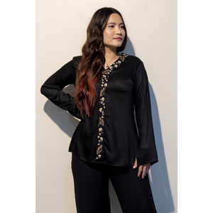 Camisa Elegante Premium de Algodón Giza Negra PAMELA para Mujer, para el Trabajo y Uso Diario Informal - Product Image 2