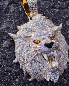 Pendentif Tête de Lion Plaqué Rhodium Or 18K Incrustation Moissanite Micro-Sertie Breloque Thème Unisexe Luxe Hip Hop Bijoux Animaux - Product Image 3