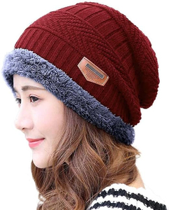 Gorros unisex de punto grueso con forro de satén, diseño a cuadros dibujado a mano, con pompón de piel sintética, para invierno y playa - Product Image 3
