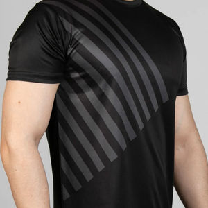 Camiseta Deportiva de Manga Corta para Hombre, Cuello Redondo, Secado Rápido, Corte Ajustado, Diseño Sublimado con Rayas, Tejido de Poliéster - Product Image 4
