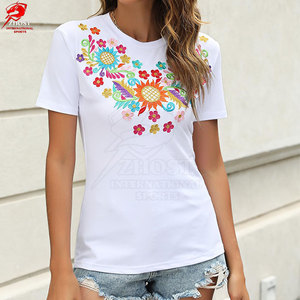 Camisetas de Algodón de Manga Corta para Mujer, Bordadas, Suaves y Cómodas, Casuales, para Impresión de Logotipo Personalizado, Venta al Por Mayor, OEM - Product Image 5