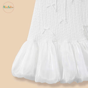 ชุดเดรสลำลองสำหรับเด็กผู้หญิง ผ้าโปร่งระบายอากาศ แขนพอง คอวี ความยาวปานกลาง ทรงเอไลน์ - Product Image 6