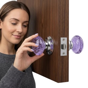 Blue Ceramic Round <b>Door</b> Knob Handle for Cabinet Drawer <b>Bathroom</b> Bedroom Living Room-Durable Mortice <b>Lock</b> Design - Product Image 6