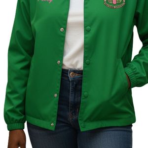 Green Women Snap Front Jacket with Green Embroidered Crest Long Sleeve Casual Lightweight <b>Coach</b> Jacket Comfortable Everyday Wear - Product Image 6