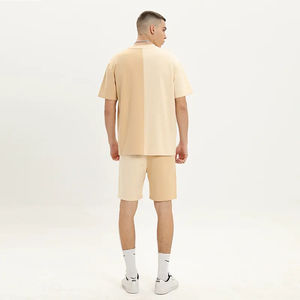 Conjunto de Camiseta y Pantalones Cortos Estampados para Hombre, Cuello Alto, Tela Fresca, Atractivo, Conjunto de Playa - Product Image 4