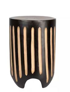 Wholesale Two-Tone Striped <b>Wood</b> Cylinder <b>Side</b> <b>Table</b> Carved Groove Accent End <b>Table</b> - Product Image 2