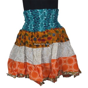 New Designer And Stylish Sari Cotton Mini Patch Work <b>Skirt</b> Boho Style Women Cotton Patch Work 20 Inch Boho Stylish Multi Color - Product Image 1
