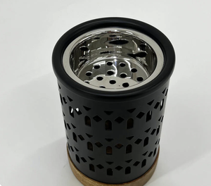 Encens en métal durable très populaire avec finition noire mate et base en bois ajourée, design tendance, pour commandes en gros - Product Image 3