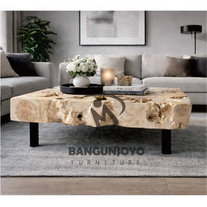 Mesa de Centro Moderna Minimalista Multifuncional Hecha a Mano con Madera Sólida y Patas de Metal, Acabado Natural para Sala de Estar - Product Image 4