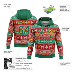 Sweat-shirt à capuche sportif personnalisé, brodé, rouge, vert Kelly, or, avec rennes de Noël 3D, festif, pour les fêtes, chaud pour l'hiver - Product Image 3