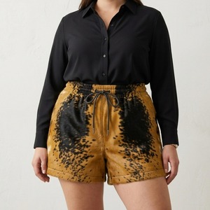 <b>Women</b> Cowhide <b>Leather</b> <b>Shorts</b> Genuine Hide High Waist Vintage Fashion Casual Streetwear Designer Style Custom OEM Factory - Product Image 2