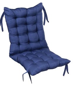 Woodensure Navy Blue Quilted Chair <b>Cushion</b> Set Lumbar Support Buttocks Anti-Slip Indoor Outdoor Use Polyester Cotton Seat - Product Image 1