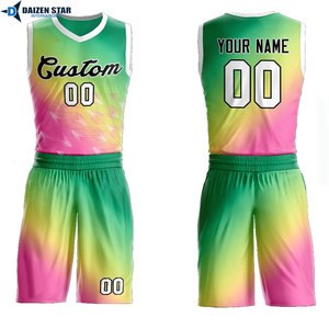 Custom Basketball Jersey Set Blue Gradient V-Neck Sleeveless Sublimated Mesh Breathable Elastic Waist Adult Unisex 100% - Product Image 2