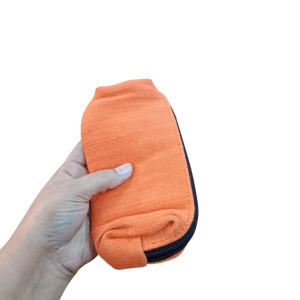 Simple Cotton Fabric Cosmetic <b>Case</b> Small Portable Cover Closure White Orange Color - Product Image 2