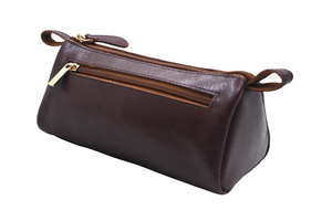 Pochette cosmétique en cuir véritable avec fermeture éclair, unisexe, minimaliste, pour usage quotidien, marron foncé - Product Image 3