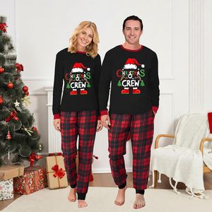 Christmas Crew Printed Breathable Elastic Waist Long Sleeve Pajama Set Red <b>Plaid</b> <b>Pants</b> Full Length Polyester Winter Unisex Adult - Product Image 2