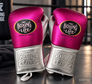 No Boxing No Life Boxing Gloves Pink Silver Laced Training Gloves Embossed Logo Hecho En Mexico Unisex Adult - Product Image 2