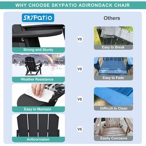 Set di sedie Adirondack per patio, design pieghevole nero in 3 pezzi con tavolo porta bicchieri, 2 sedie in plastica incluse - Product Image 6