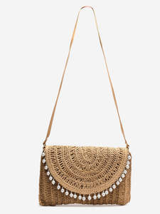Sac bandoulière bohème en raphia fait main, sac à l'épaule en paille tressée avec perles, sac de plage d'été – Vente en gros Fabricant - Product Image 5