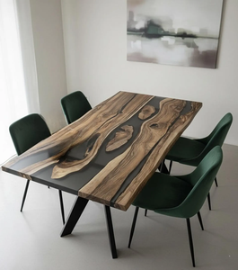 Plateau de table rectangulaire noir en bois d'acacia et résine époxy, décoration d'intérieur - Cadeau Diwali - Product Image 5