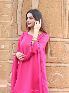 SADIA AUN HUTE COUTURE <b>Women's</b> Pink Cotton <b>Kurta</b>/Kurti Regular Fit Regular-Length Traditional Casual Wear India Pakistan Style - Product Image 1
