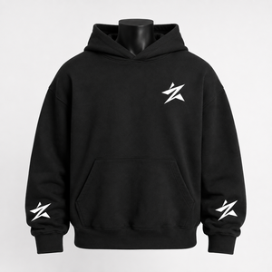 Sudadera con Capucha Negra Personalizada, Oversize, de Algodón y Felpa, Estilo Urbano, con Estampado Gráfico, OEM ODM - Product Image 1