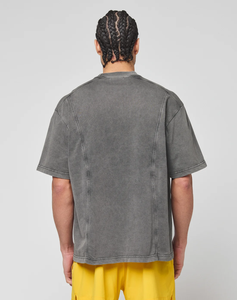 เสื้อยืดโอเวอร์ไซส์สีเทาฟอก ผู้ชาย ผ้าฝ้าย 100% คอกลม ไหล่ตก ทรงหลวม สไตล์วินเทจ สตรีทแวร์ลำลอง โลโก้ด้านหน้า - Product Image 2
