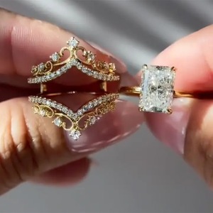 925 Moissanite Diamond Classic Radiant Cut Engagement <b>Ring</b> in Sterling Silver with Yellow & White Gold Plated <b>Ring</b> <b>for</b> Women's - Product Image 6