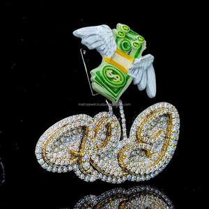 Pendentif personnalisé en argent 925 plaqué or 14 carats en argent émaillé VVS Moissanite avec diamants et lettres personnalisées en 3D - Product Image 4