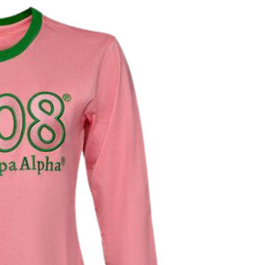 Camiseta de Manga Larga AKA Year Twill, Color Rosa Claro, Cuello Redondo, Algodón Premium, Ropa de la Hermandad Griega 1908 - Product Image 3