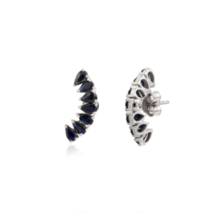925 Sterling Silver Crescent Moon Shape Climber <b>Studs</b> <b>Earrings</b> with Natural <b>Blue</b> Sapphire Gemstone September Birthstone Jewelry - Product Image 5