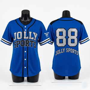Women Baseball Jersey 180 GSM Breathable Polyester <b>Mesh</b> Blue Black Panel Custom Tackle Twill Logo Women Cotton Baseball Jersey - Product Image 1